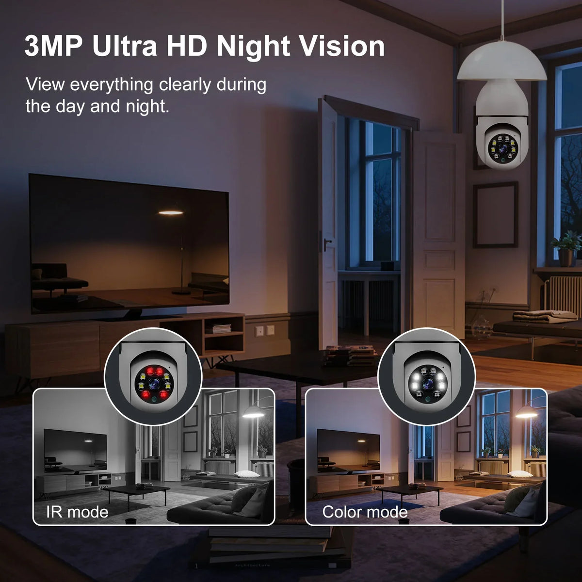 Ampoule-caméra Wi-Fi E27 de 3 Mpx avec vision nocturne-4