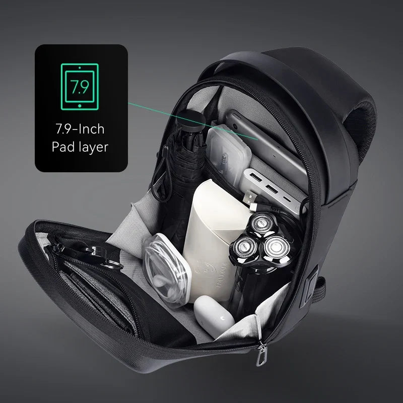 Sac à bandoulière rigide et imperméable avec port USB, noir-4