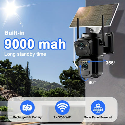 NNETM Security Camera with LED Spotlight with 360° Solar LED