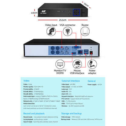 NNEDSZ -4CH 5 IN 1 DVR CCTV Security System Video Recorder 4 Cameras 1080P HDMI Black 
