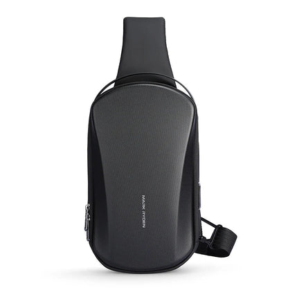 Hard-Shell Waterproof Crossbody Bag Sling with USB Port Black