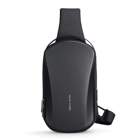 Sac à bandoulière rigide et imperméable avec port USB, noir-0