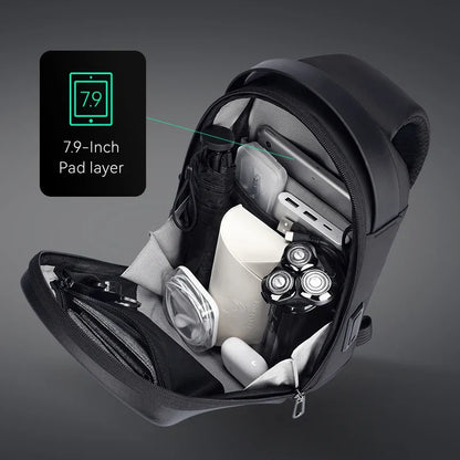 Hard-Shell Waterproof Crossbody Bag Sling with USB Port Black