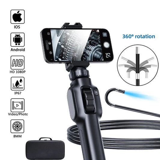 Caméra d'endoscope articulée 8 mm 360, noire-1